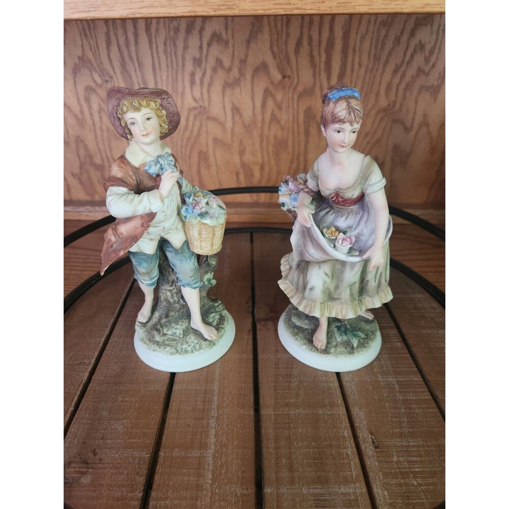 Vintage Andrea by Sadek 8260 Boy Girl Flowers Figurines Cottagecore Victorian